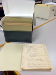 Archival boxes containing the results of Margaret Lam's research.